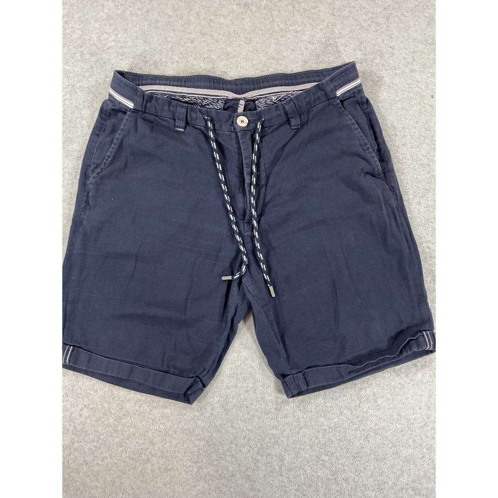 Zara Man Navy Blue Drawstring Chino Shorts Size 31 Mens Casual Summer 2653